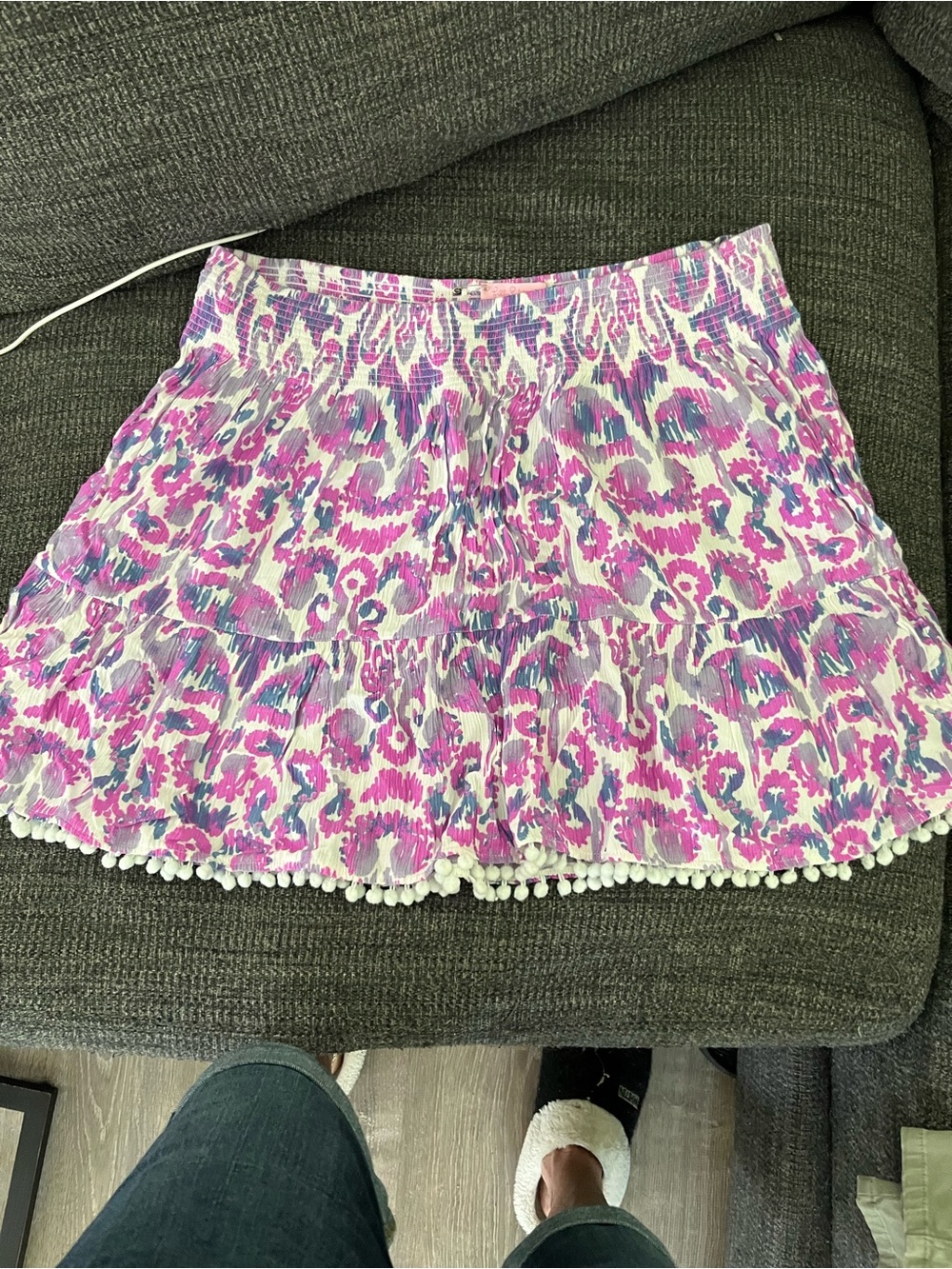 Lilly Pulitzer Pink, White & Teal Printed Tiered Mini Skirt